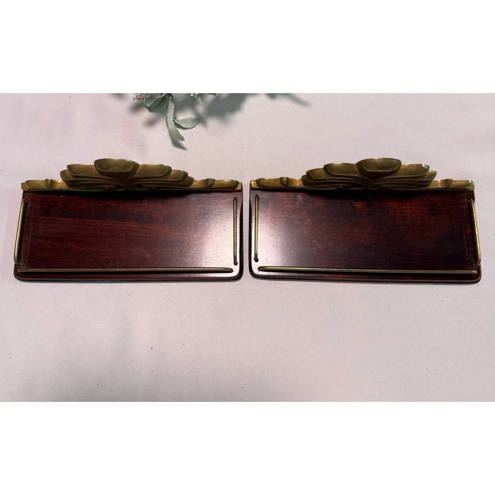 Vintage Country Touch Wood Brass Filigree Wall‎ Display Shelves Set of 2 1704